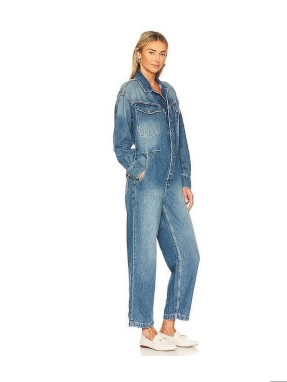 Free People x Care FP Townes Jumpsuit High Noon Denim Long Sleeve M - Picture 2 of 7